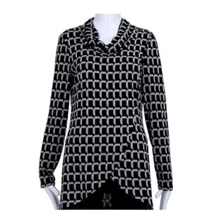 Frank Lyman Black & Gray Print Cowl Neck Crossover Wrap Sweater